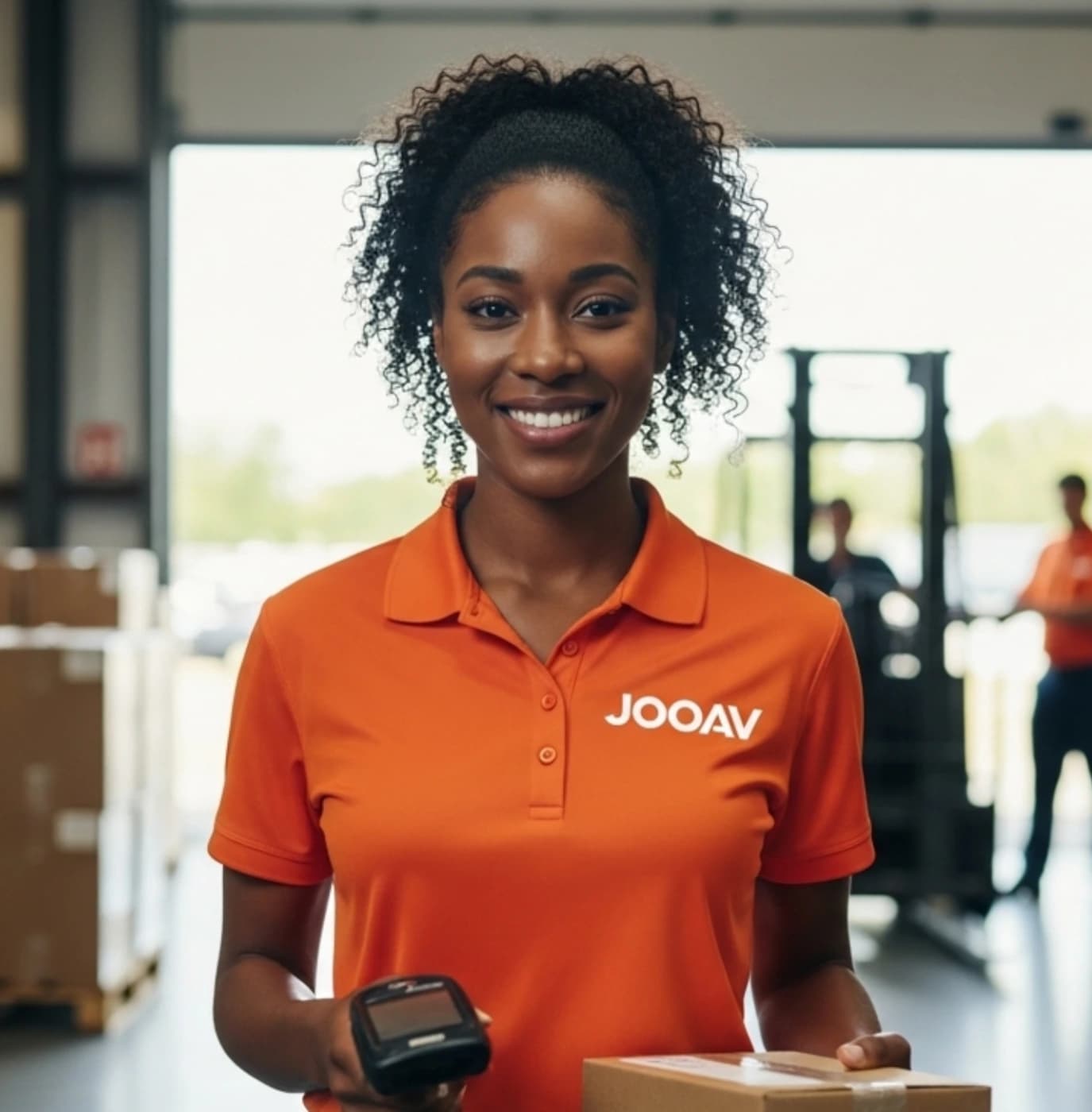 A woman smiling with POS Machine in her hands